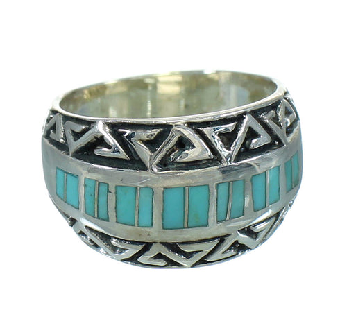Sterling Silver Turquoise Inlay Water Wave Ring Size 5 RX86383
